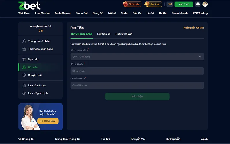 Hướng dẫn rút tiền ZBet qua ứng dụng di động
