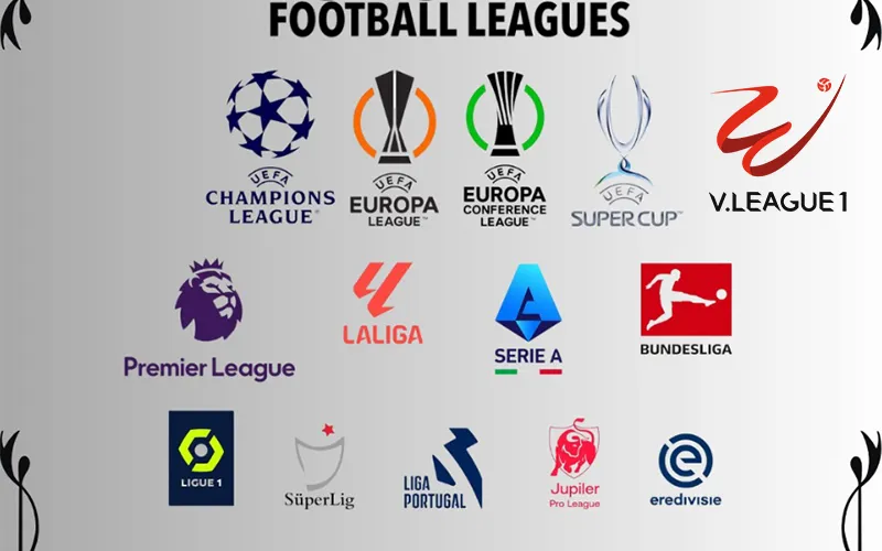 Logo Ngoại hạng Anh, Champions League, La Liga, Serie A, Bundesliga và KQBD Việt Nam