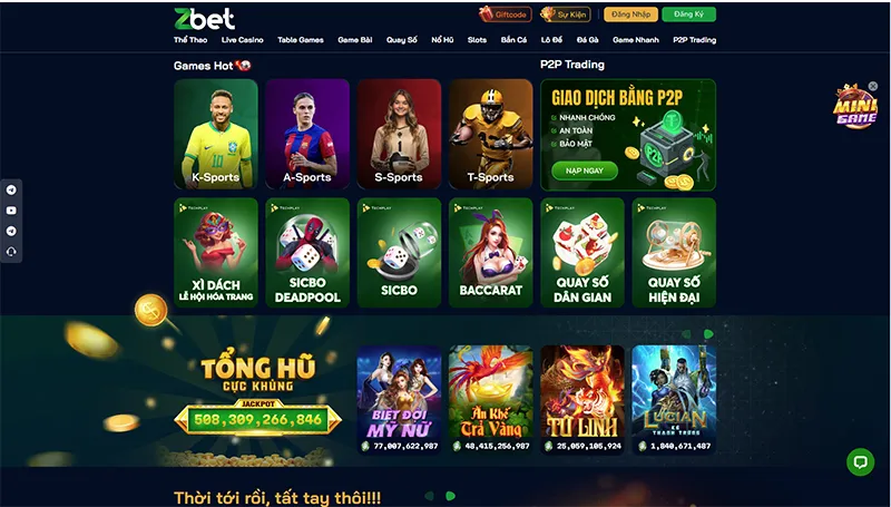 Hệ thống game phong phú tại Zbet từ cá cược thể thao đến casino trực tuyến